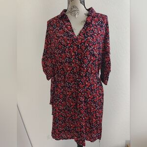 🆕 NY&Co Boho Bohemian Cottagecore Holiday Floral Red Dress w pockets_Medium
